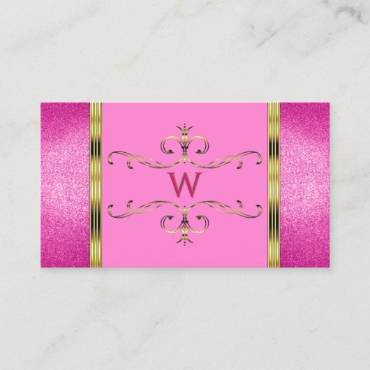 Rosa Glitzer Gold Border Zierarbeit mit Monogramm Visitenkarte (Vorderseite)