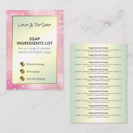 Rosa Glitzer Gold Duftstoffe Visitenkarte (Vorne/Hinten)