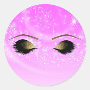 Rosa Glitzer Gold Make-up Wimpern Personalisiert Runder Aufkleber