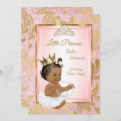 Rosa Glitzer Gold Princess Baby Dusche Ethnisch Einladung (Vorne/Hinten)