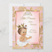 Rosa Glitzer Gold Princess Kinderdusche Brünett Einladung (Vorderseite)