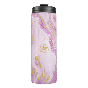 *~* Rosa Glitzer Gold Venen Marmortherme Tumbler Thermosbecher