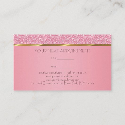 Rosa Glitzer Goldstreifen Visitenkarte (Rückseite)