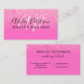 Rosa Glitzer Gradienten Neon Monogramm Makeup Haar Visitenkarte (Vorne/Hinten)