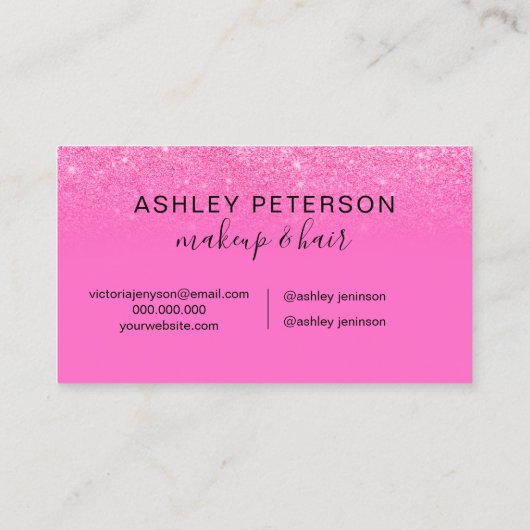 Rosa Glitzer Gradienten Neon Monogramm Makeup Haar Visitenkarte (Rückseite)