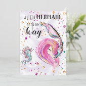 ~ Rosa Glitzer Haar Mermaid Babydusche Einladung (Stehend Vorderseite)