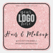 Rosa Glitzer Haarfärbemittel-Logo für Geschäftsmar Quadratischer Aufkleber (Vorderseite)