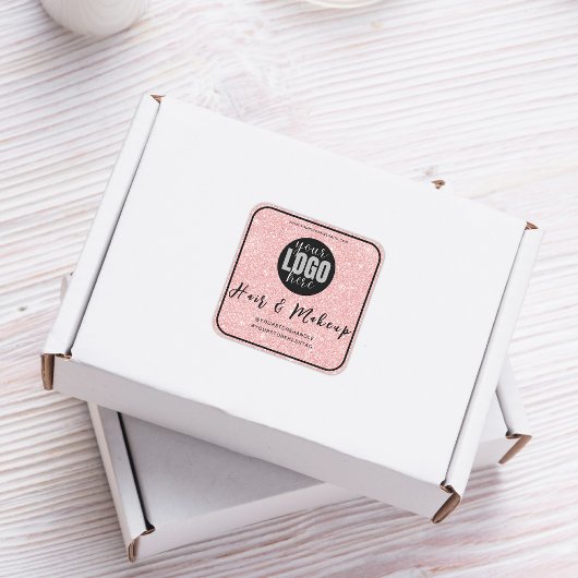 Rosa Glitzer Haarfärbemittel-Logo für Geschäftsmar Quadratischer Aufkleber