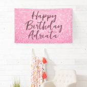 Rosa Glitzer Happy Geburtstag Personalisierte Cust Banner (Insitu)