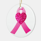 Rosa Glitzer-Herz-Band-Brustkrebs-Bewusstsein Keramikornament (Links)