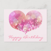 Rosa Glitzer Herz | Happy Birthday Postcard Postkarte (Vorderseite)