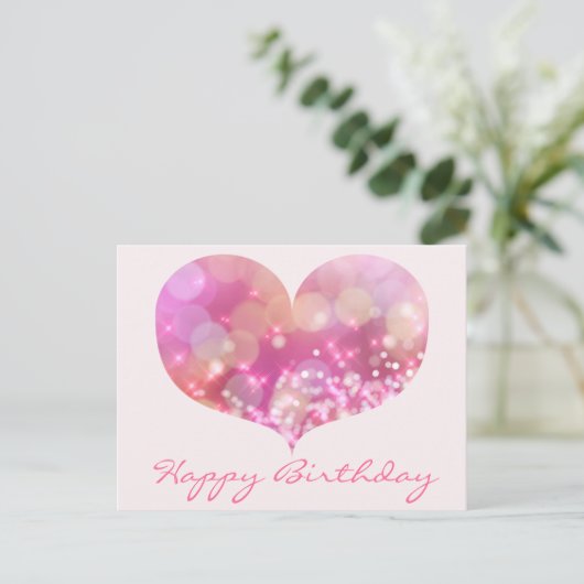 Rosa Glitzer Herz | Happy Birthday Postcard Postkarte (Stehend Vorderseite)