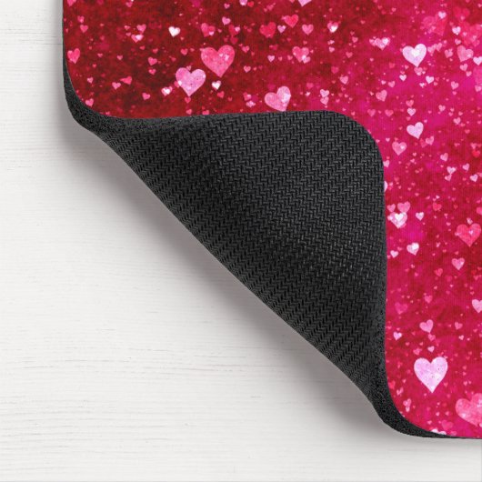 Rosa Glitzer-Herz-Muster Mousepad (Ecke)