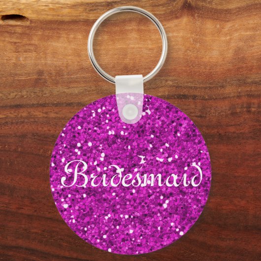 Rosa Glitzer Herz Personalisierte Brautjungfrau Schlüsselanhänger (Vorderseite)