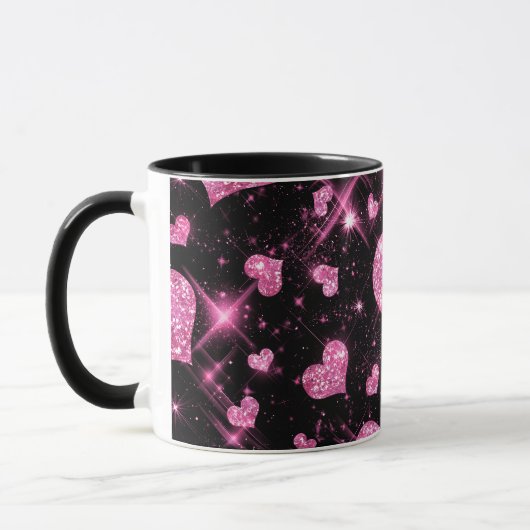 Rosa Glitzer-Herzen Tasse (Links)