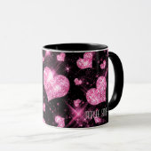 Rosa Glitzer-Herzen Tasse (VorderseiteRechts)