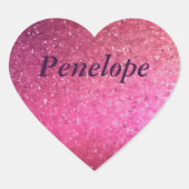 Rosa Glitzer Herzmädchen Name Herz-Aufkleber (Vorderseite)