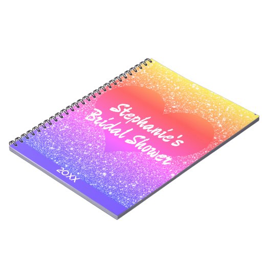 Rosa Glitzer Herzmonogramm Brautparty Geschenk Notizblock (Linke Seite)