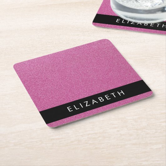 Rosa Glitzer, Hintergrund des Glitzer, Ihr Name Rechteckiger Pappuntersetzer (angewinkelt)