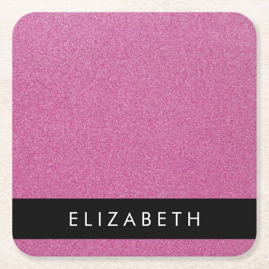 Rosa Glitzer, Hintergrund des Glitzer, Ihr Name Rechteckiger Pappuntersetzer (Vorderseite)
