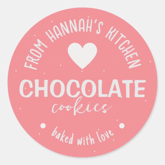 Rosa Glitzer Hintergrund gebacken mit Liebe Cookie Runder Aufkleber (Vorderseite)