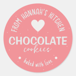 Rosa Glitzer Hintergrund gebacken mit Liebe Cookie Runder Aufkleber