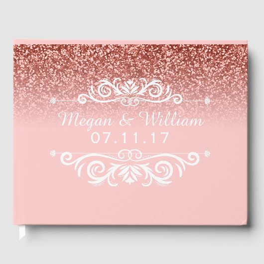 Rosa Glitzer Hochzeit | Elegant Wedding Monogram Gästebuch (Vorderseite)