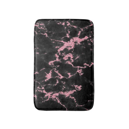 Rosa Glitzer im schwarzen Hintergrund Badematte (Vorderseite Vertikal)