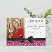 Rosa Glitzer Image Ribbon Bow Foto Abschluss Einladung (Stehend Vorderseite)