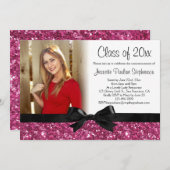 Rosa Glitzer Image Ribbon Bow Foto Abschluss Einladung (Vorne/Hinten)