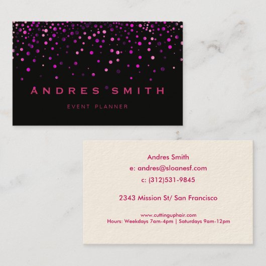 Rosa Glitzer Imitate Foil Confetti Visitenkarte (Vorne/Hinten)