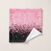 Rosa Glitzer in Schwarz Badhandtuch Set (Waschlappen)