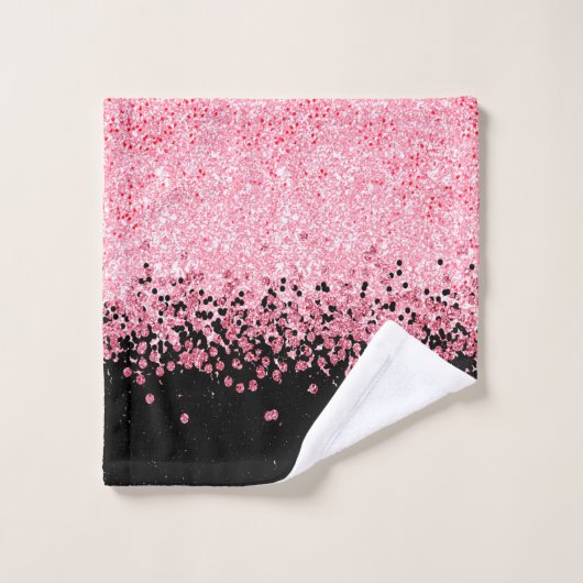 Rosa Glitzer in Schwarz Badhandtuch Set (Waschlappen)