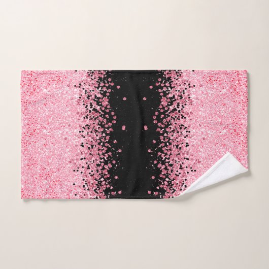 Rosa Glitzer in Schwarz Badhandtuch Set (Handtuch)