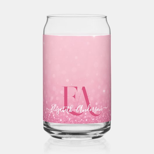 Rosa Glitzer - Individuelle Name & Initialen Dosenglas (Vorderseite)