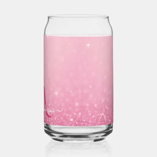 Rosa Glitzer - Individuelle Name & Initialen Dosenglas (Links)