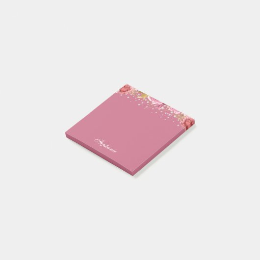 Rosa Glitzer Individuelle Name Post-it Klebezettel (angewinkelt)