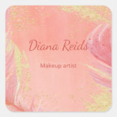 Rosa Glitzer individuelle Name Quadratischer Aufkleber (Vorderseite)