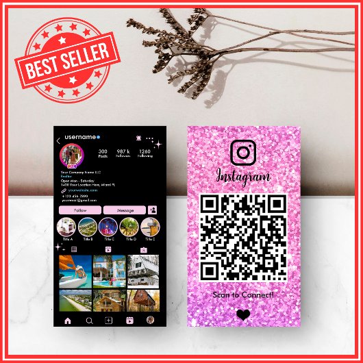 Rosa Glitzer Instagram LUXURY QR Code Visitenkarte