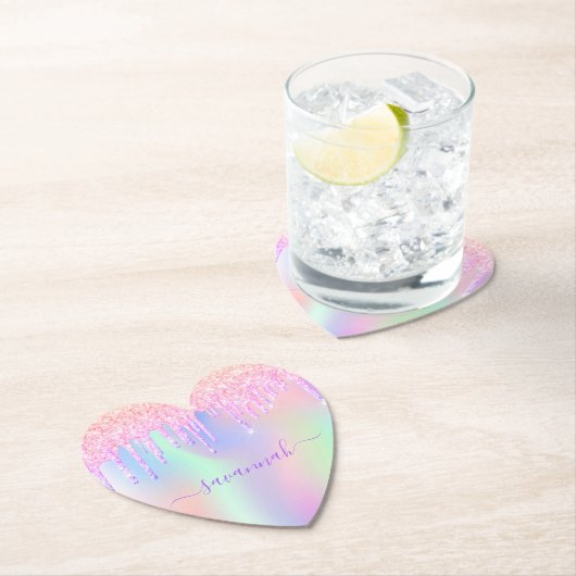 Rosa Glitzer irisierende Rose Gold Regenbogen Gebu Untersetzer (Vor Ort)