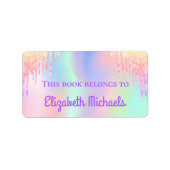 Rosa Glitzer irisierender Regenbogenname Buchzeich Adressaufkleber (Vorne)