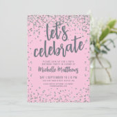 Rosa Glitzer jeden Geburtstag Einladung (Stehend Vorderseite)