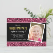 Rosa Glitzer jedes Foto jedes Alters Einladung Geb (Stehend Vorderseite)
