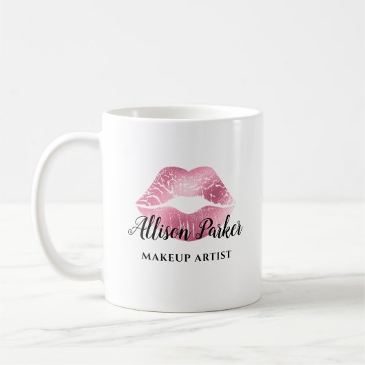 Rosa Glitzer Kiss Lips Business Makeust Artist Kaffeetasse (Links)