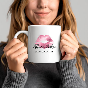 Rosa Glitzer Kiss Lips Business Makeust Artist Kaffeetasse