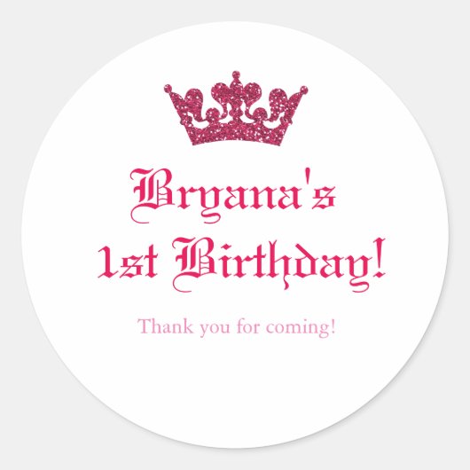 Rosa Glitzer Kronen-Aufkleber Runder Aufkleber (Vorderseite)