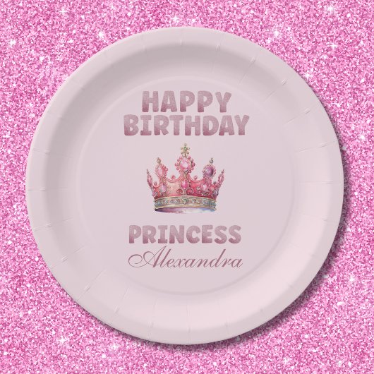 Rosa Glitzer Kronprinzessin Fairytale Geburtstag Pappteller