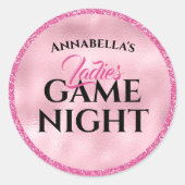 Rosa Glitzer Ladys Game Night Runder Aufkleber (Vorderseite)