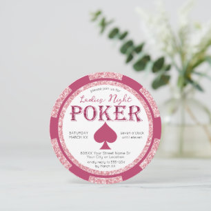 Rosa Glitzer Ladys Night Poker Chip Einladung