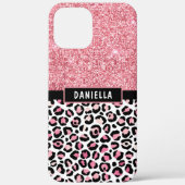 Rosa Glitzer Leopard Druckschimmer Personalisiert Case-Mate iPhone Hülle (Rückseite)